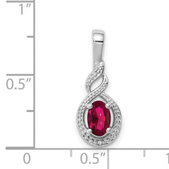 Sterling Silver Rhodium-plated Created Ruby & Diam. Pendant