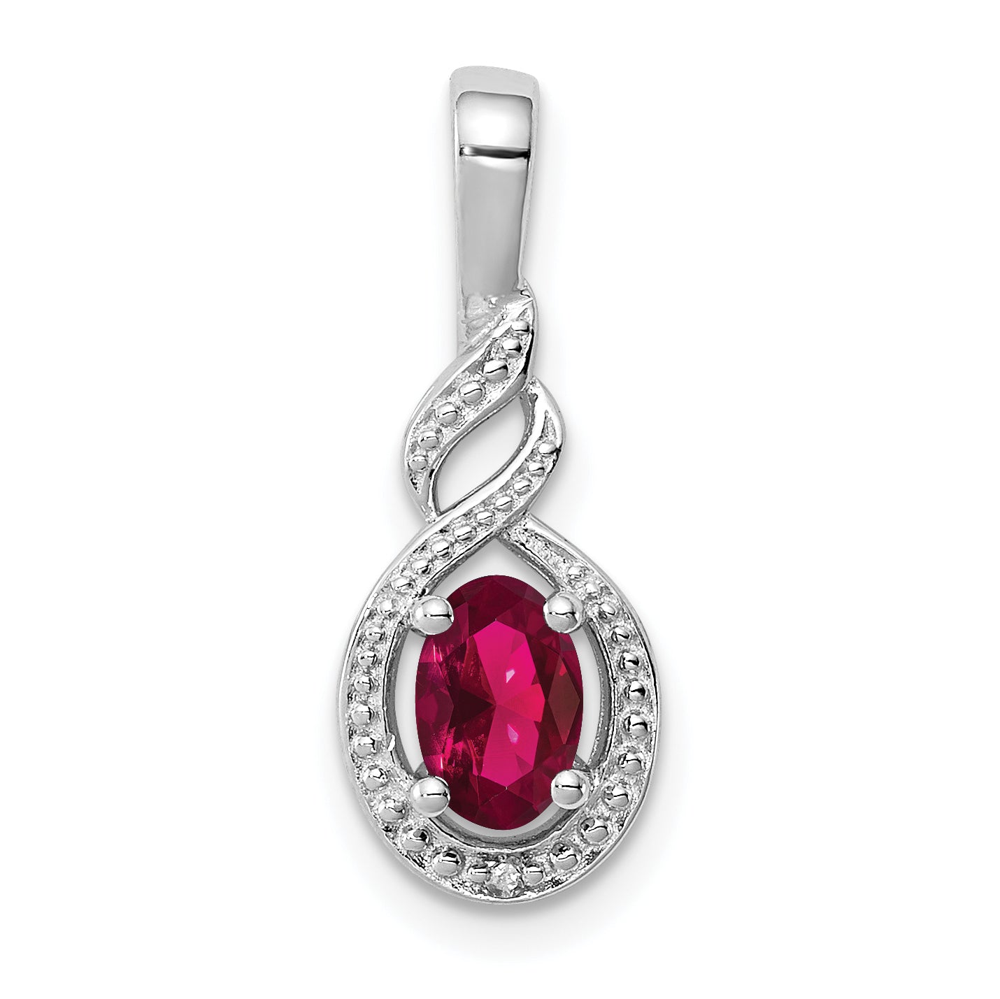 Sterling Silver Rhodium-plated Created Ruby & Diam. Pendant