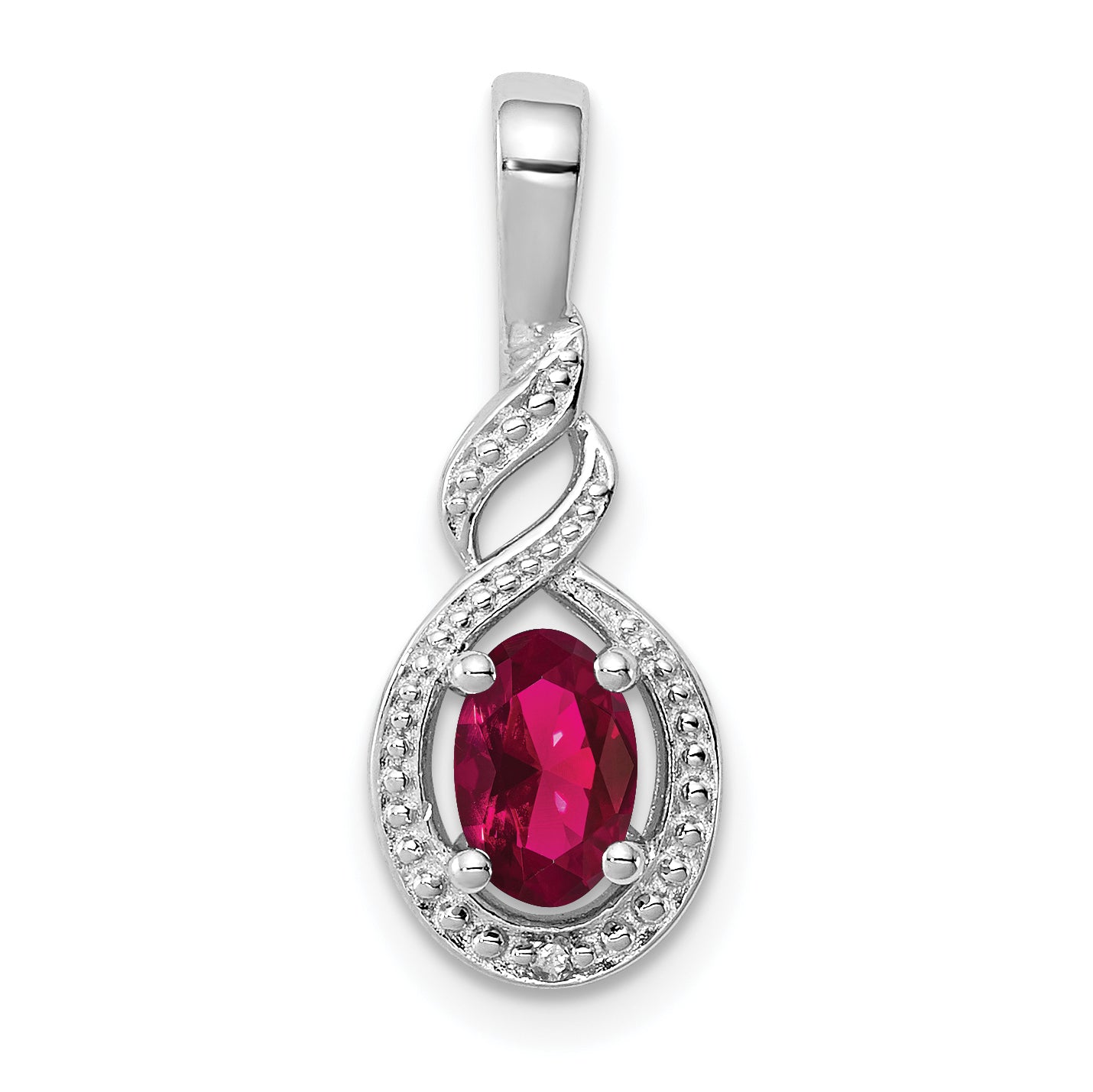 Sterling Silver Rhodium-plated Created Ruby & Diam. Pendant Main image