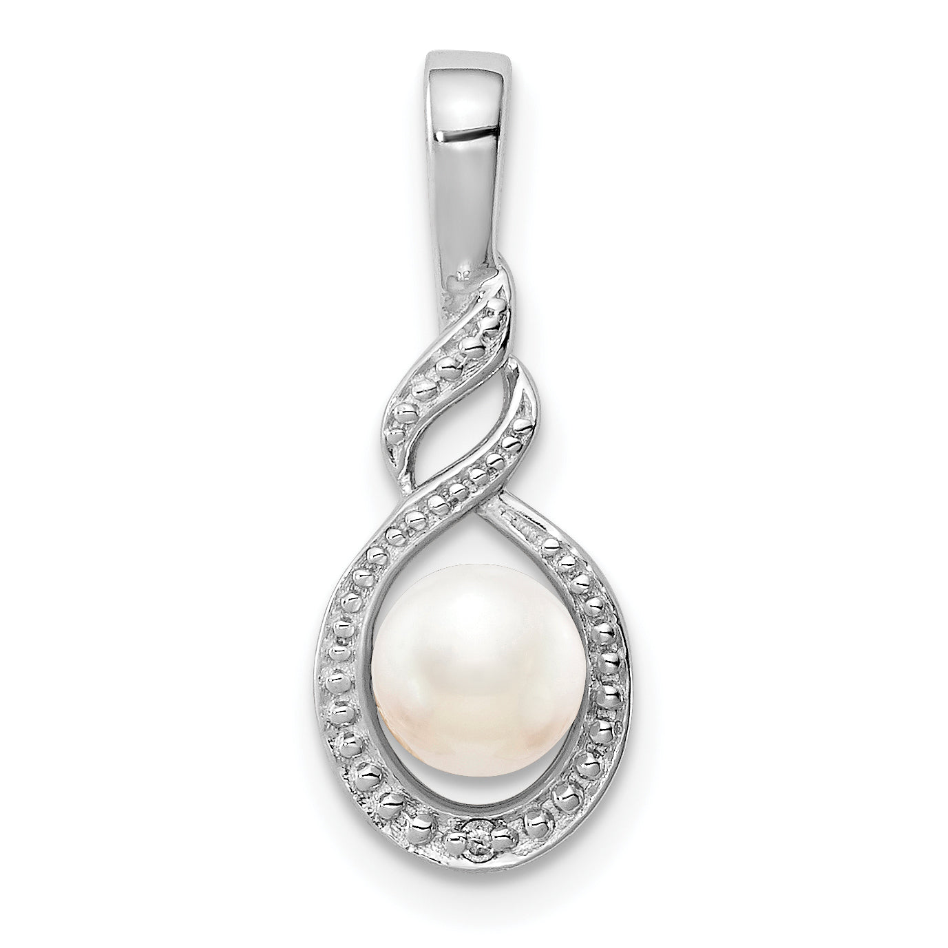 Sterling Silver Rhodium-plated FW Cultured Pearl & Diam. Pendant Main image