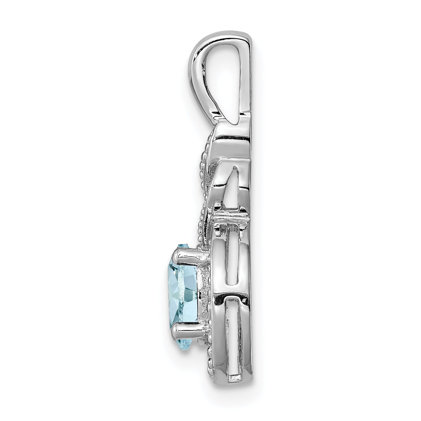 Sterling Silver Aquamarine & Diamond Pendant with Rhodium Plating  March Birthstone Elegance Secondary image