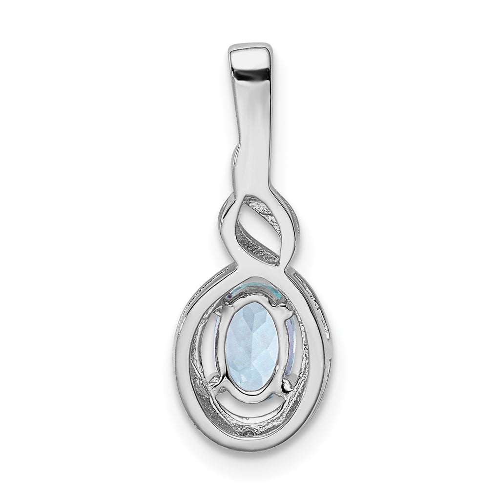 Sterling Silver Aquamarine & Diamond Pendant with Rhodium Plating  March Birthstone Elegance