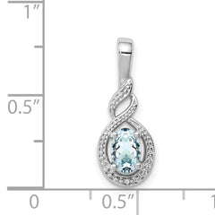Sterling Silver Aquamarine & Diamond Pendant with Rhodium Plating  March Birthstone Elegance