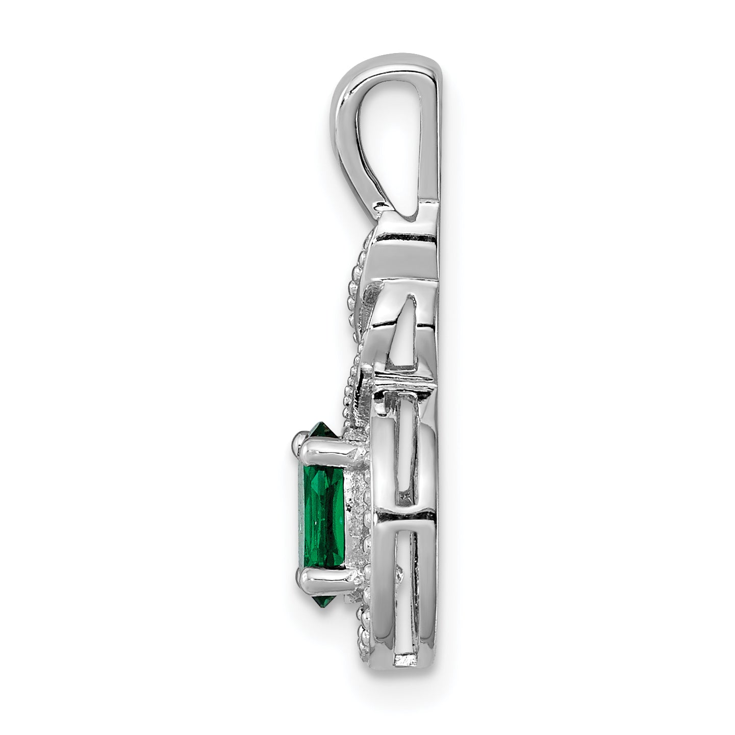 Sterling Silver Rhodium-Plated Emerald & Diamond Pendant Elegant May Birthstone Charm Secondary image