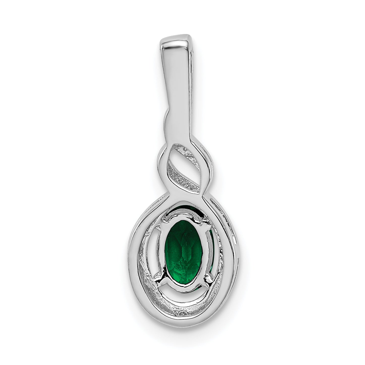 Sterling Silver Rhodium-plated Created Emerald & Diam. Pendant