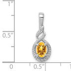 Sterling Silver Rhodium-Plated Citrine & Diamond Pendant  November Birthstone Elegance