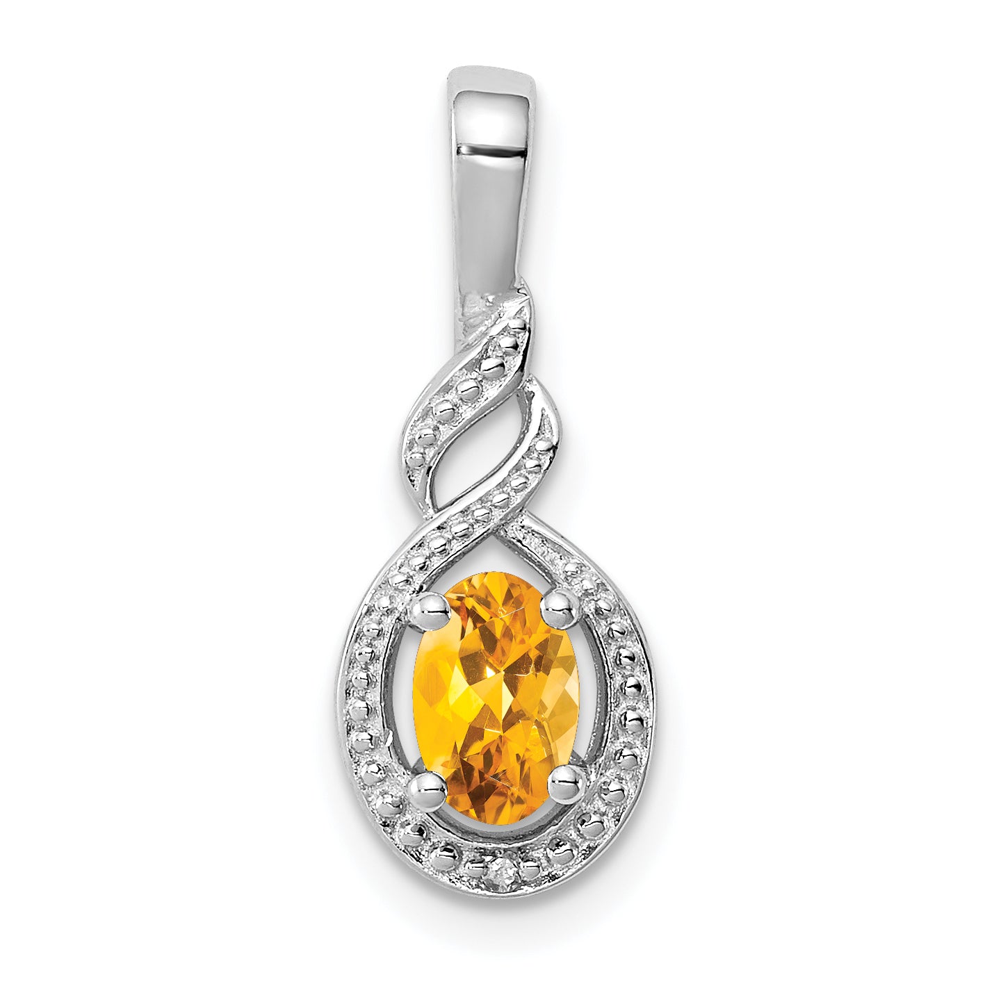 Sterling Silver Rhodium-plated Citrine & Diam. Pendant Main image