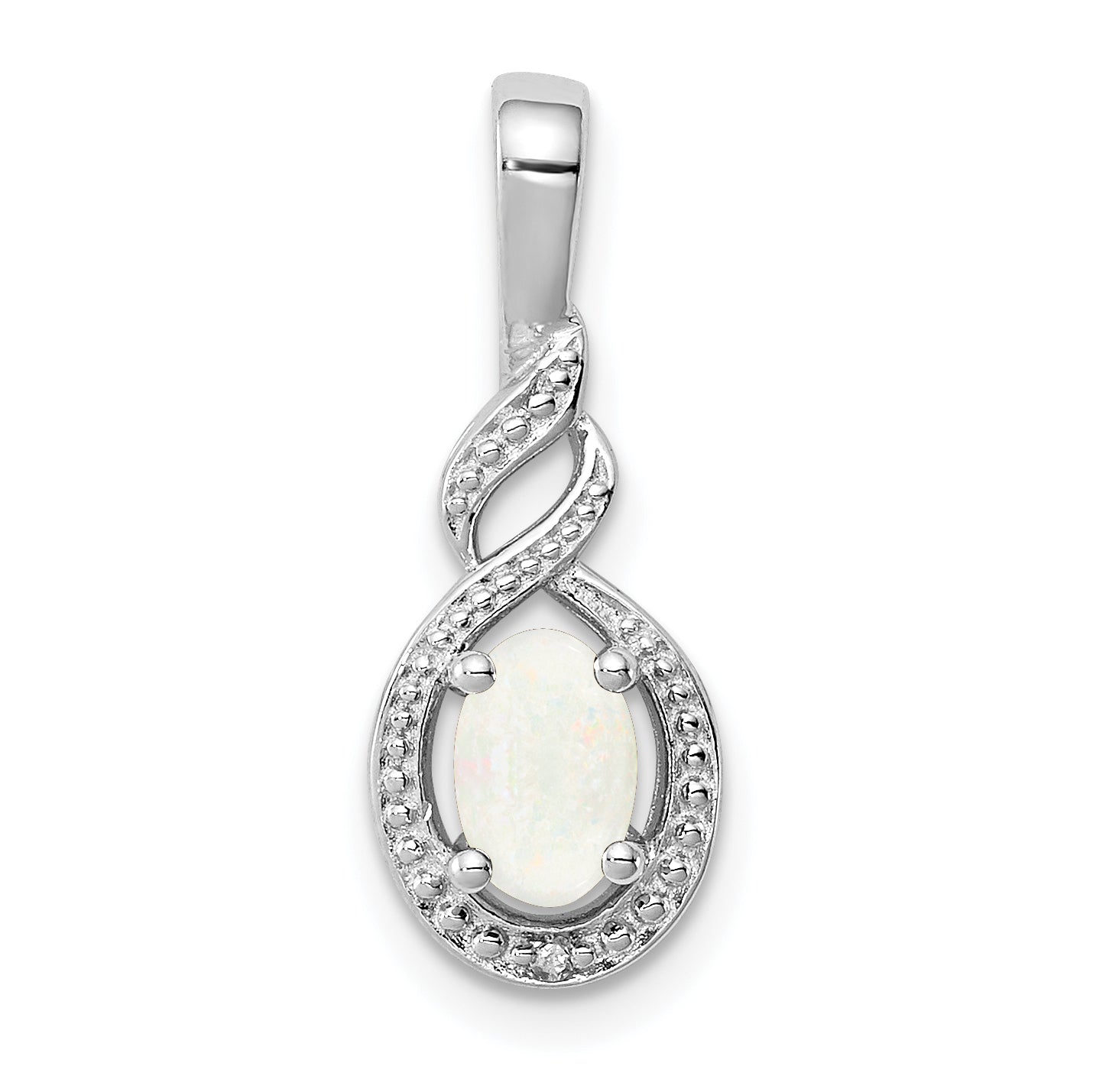 Sterling Silver Rhodium-plated Created Opal & Diam. Pendant Main image