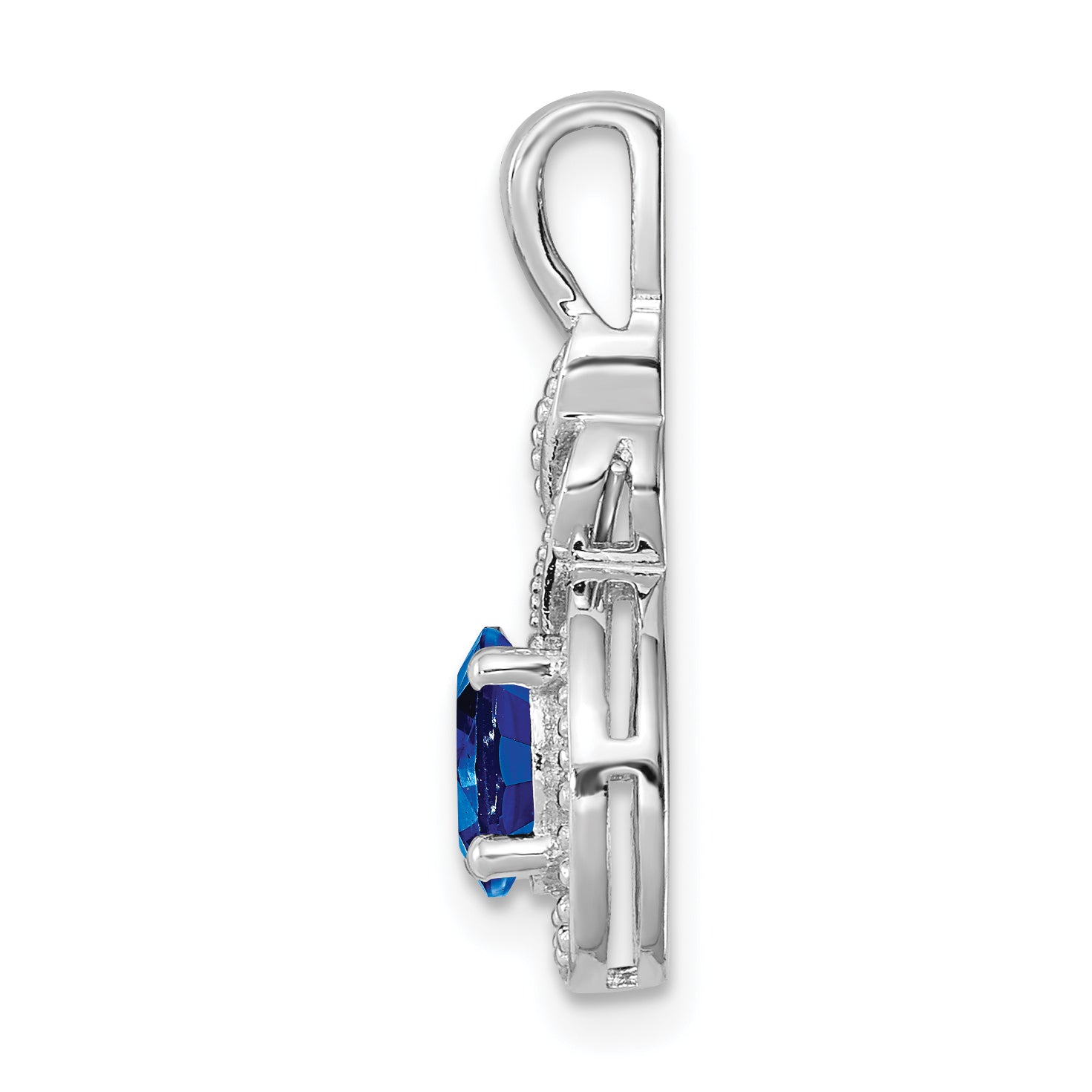 Sterling Silver Rhodium-Plated Sapphire & Diamond Pendant  Elegant Prong Set Oval Design Secondary image