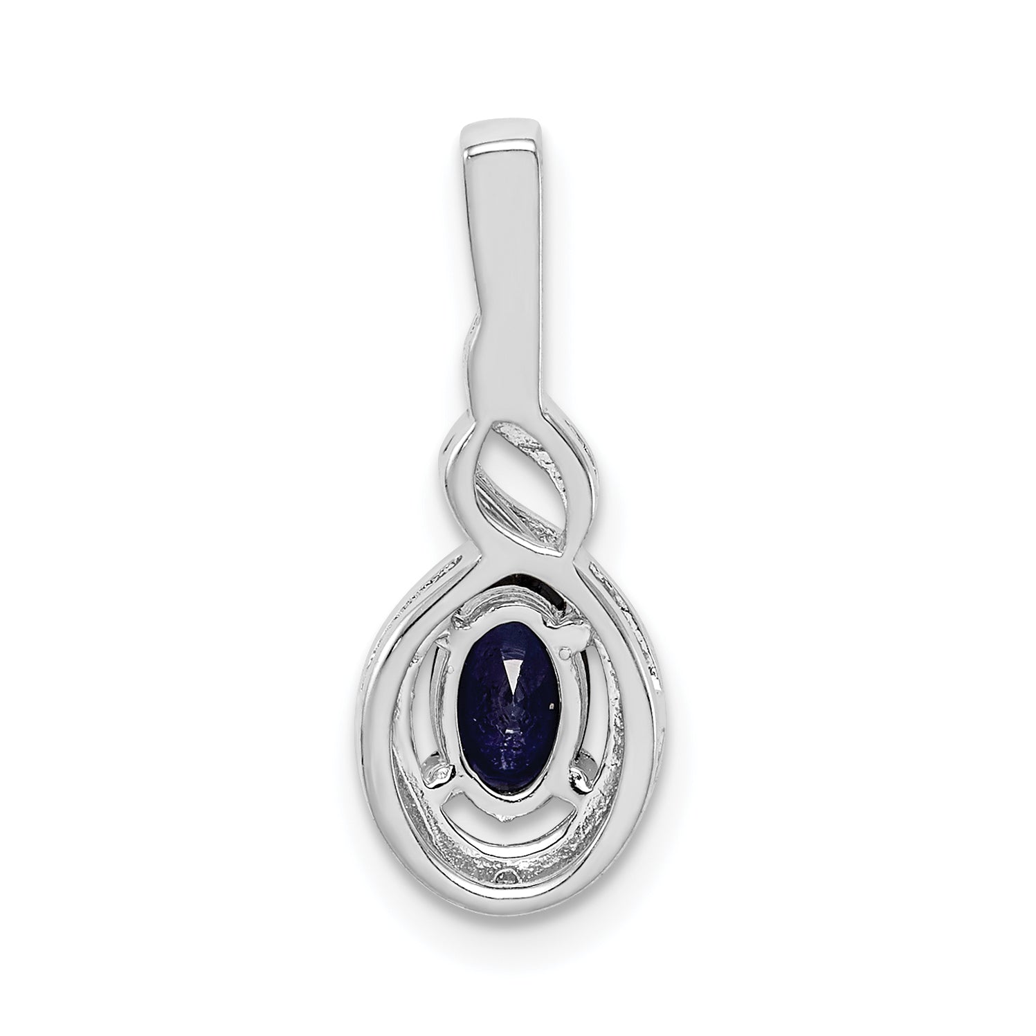 Sterling Silver Rhodium-Plated Sapphire & Diamond Pendant  Elegant Prong Set Oval Design