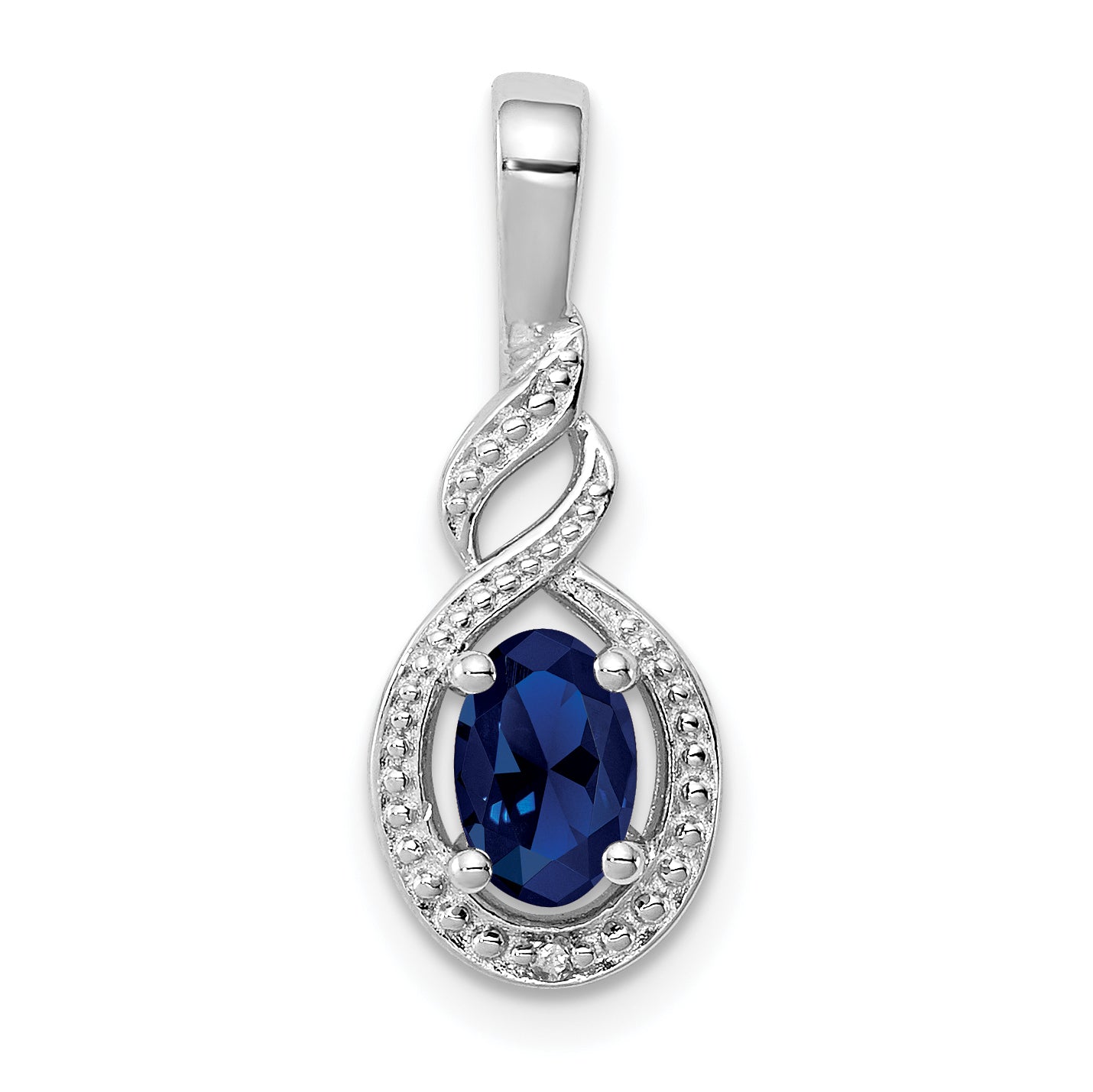 Sterling Silver Rhodium-plated Created Sapphire & Diam. Pendant Main image
