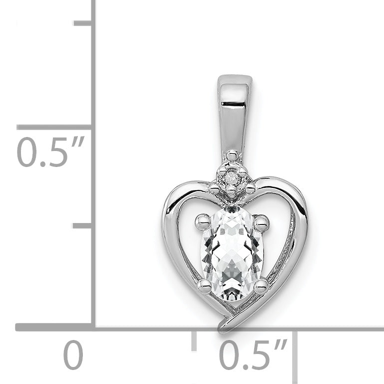 Sterling Silver Rhodium-Plated White Topaz & Diamond Pendant Elegant Birthstone Design