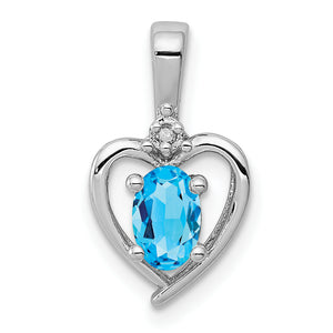 Swiss Blue Topaz & Diamond Pendant in Sterling Silver, 16mm (.01 ct. tw.) - Sophia Jewelers