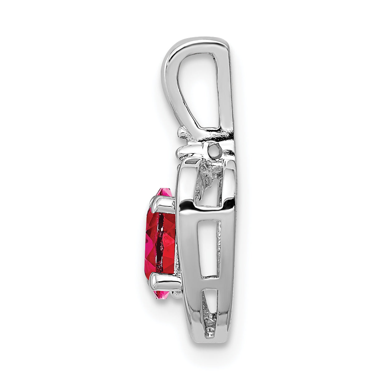 Sterling Silver Ruby & Diamond Pendant with Rhodium-Plated Finish July Birthstone Secondary image
