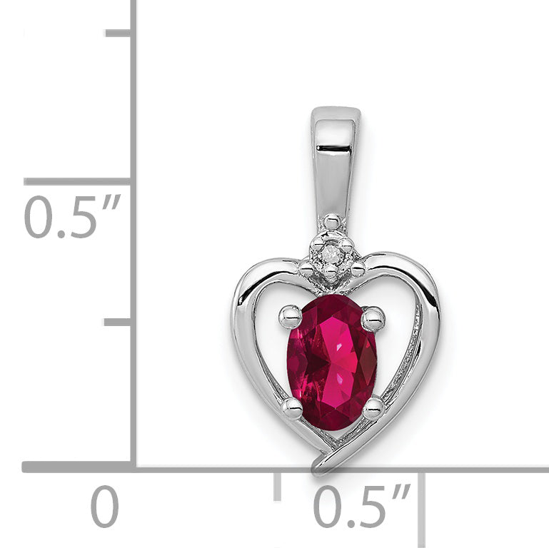 Sterling Silver Rhodium-plated Created Ruby & Diam. Pendant