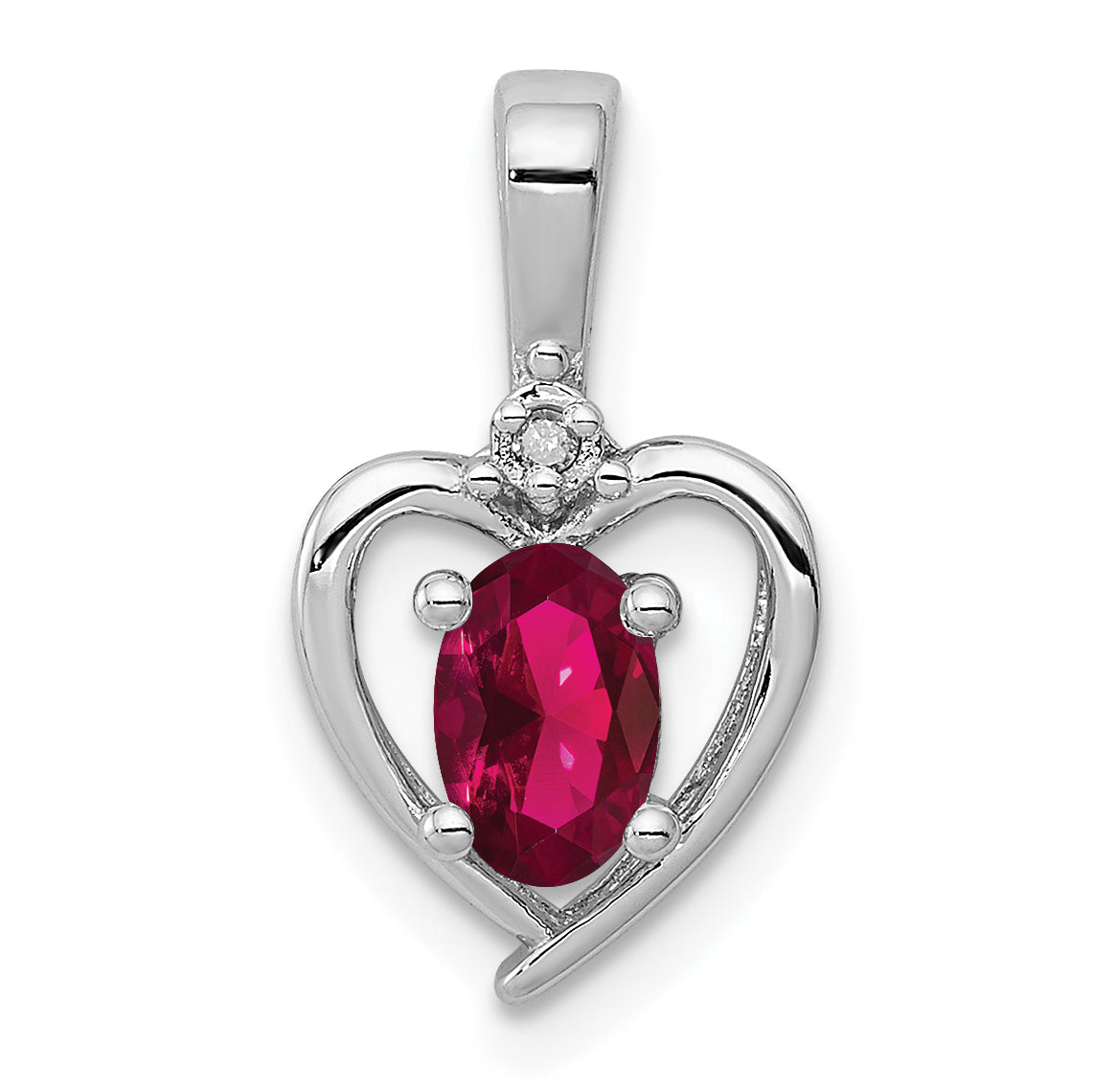 Sterling Silver Rhodium-plated Created Ruby & Diam. Pendant