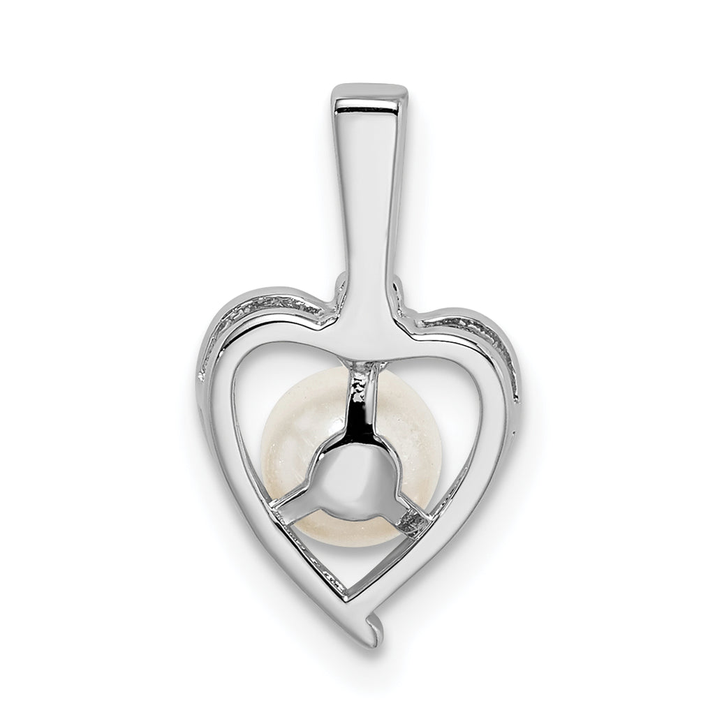 Sterling Silver 925 Cultured Pearl & Diamond Pendant with Rhodium Plating