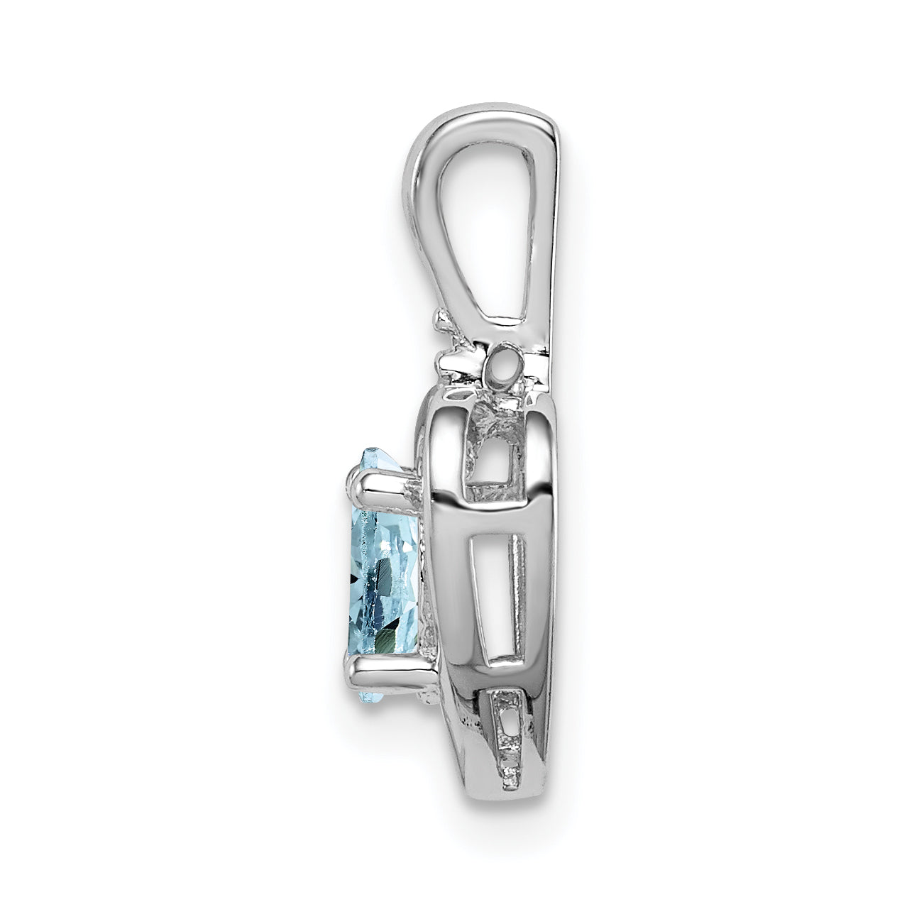 Sterling Silver 925 Aquamarine & Diamond Rhodium-Plated Pendant Elegant March Birthstone Secondary image