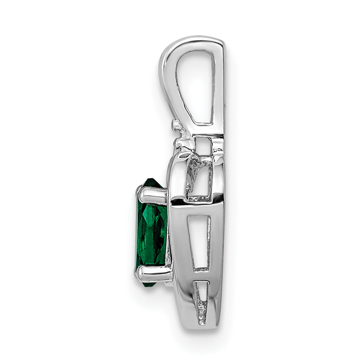 Sterling Silver Rhodium-Plated Emerald & Diamond Pendant Elegant May Birthstone