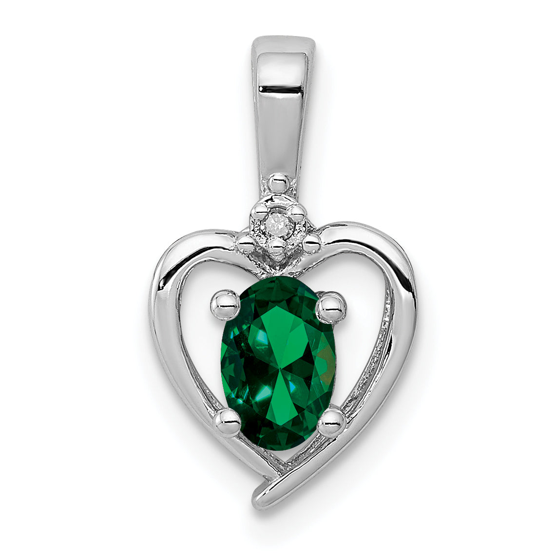 Sterling Silver Rhodium-plated Created Emerald & Diam. Pendant Main image