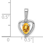 Sterling Silver Rhodium-Plated Citrine & Diamond Pendant  Elegant November Birthstone Piece