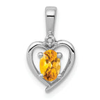 Sterling Silver Rhodium-plated Citrine & Diam. Pendant
