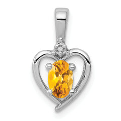 Sterling Silver Rhodium-plated Citrine & Diam. Pendant