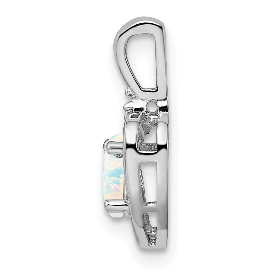 Sterling Silver Rhodium-Plated Opal & Diamond Pendant Elegant October Birthstone Secondary image