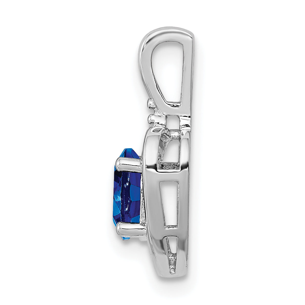 Sterling Silver Sapphire & Diamond Pendant with Rhodium Plating September Birthstone Secondary image