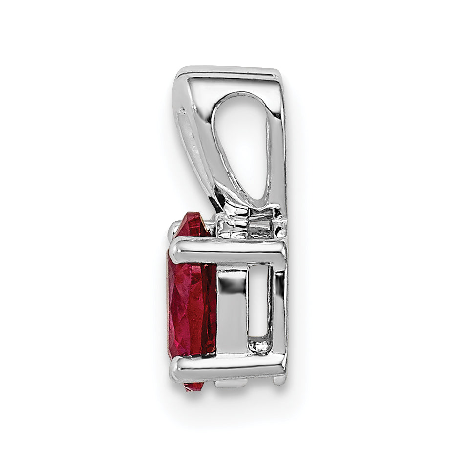 Sterling Silver Rhodium-Plated Lab-Created Ruby Pendant July Birthstone Polished Finish Secondary image