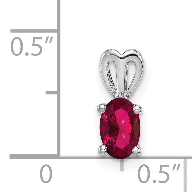 Sterling Silver Rhodium-Plated Created Ruby Pendant July Birthstone Polished Finish