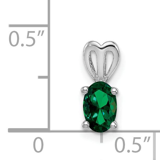 Sterling Silver Rhodium-plated Created Emerald Pendant