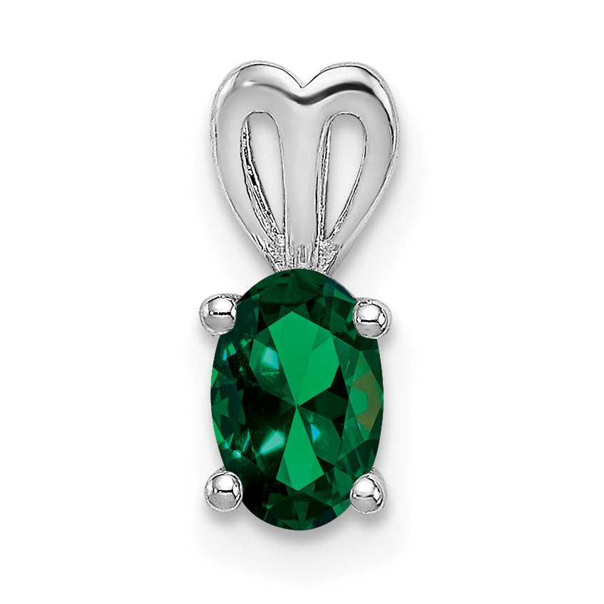 Sterling Silver Rhodium-plated Created Emerald Pendant Main image