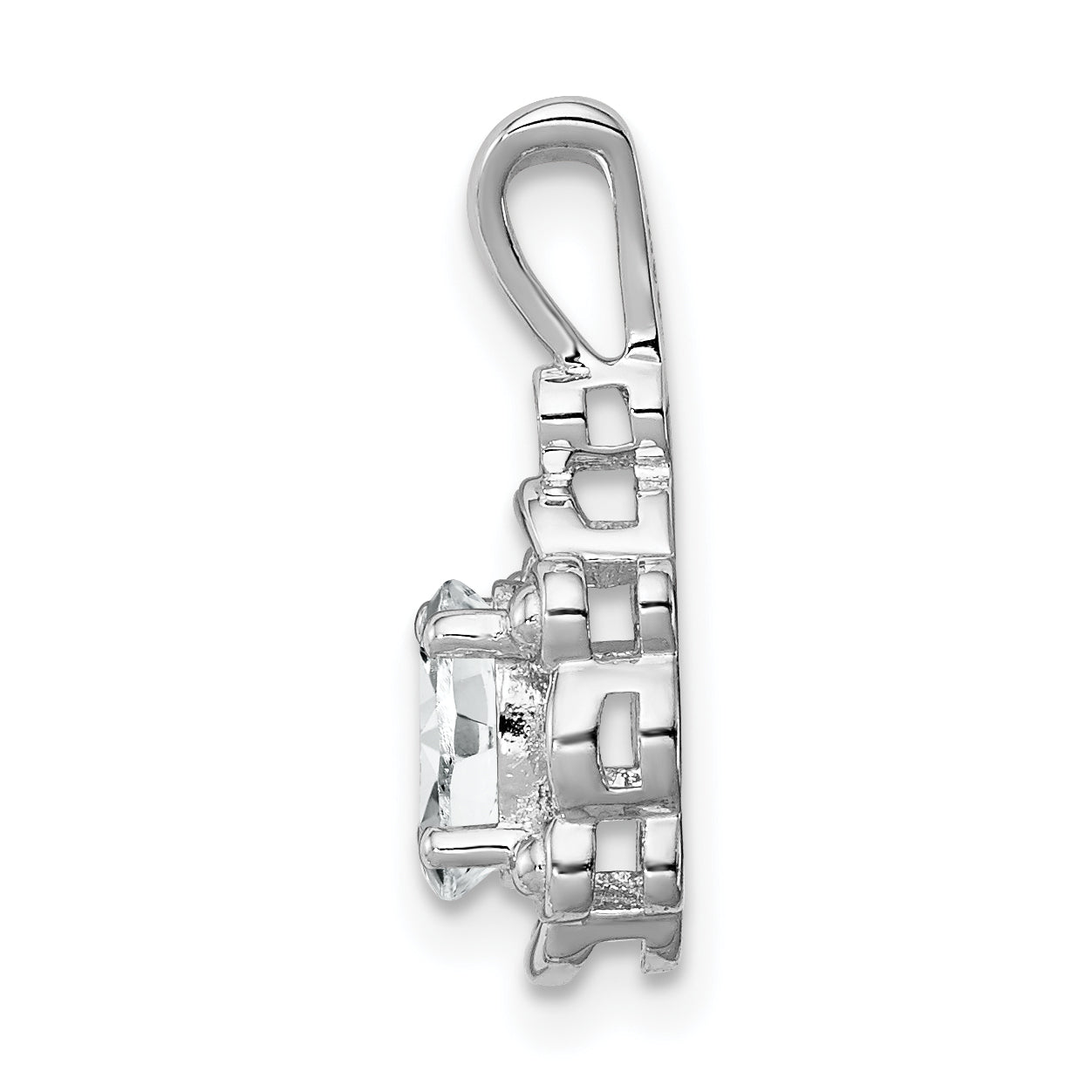 Sterling Silver Rhodium-Plated White Topaz & Diamond Pendant  Elegant April Birthstone Design
