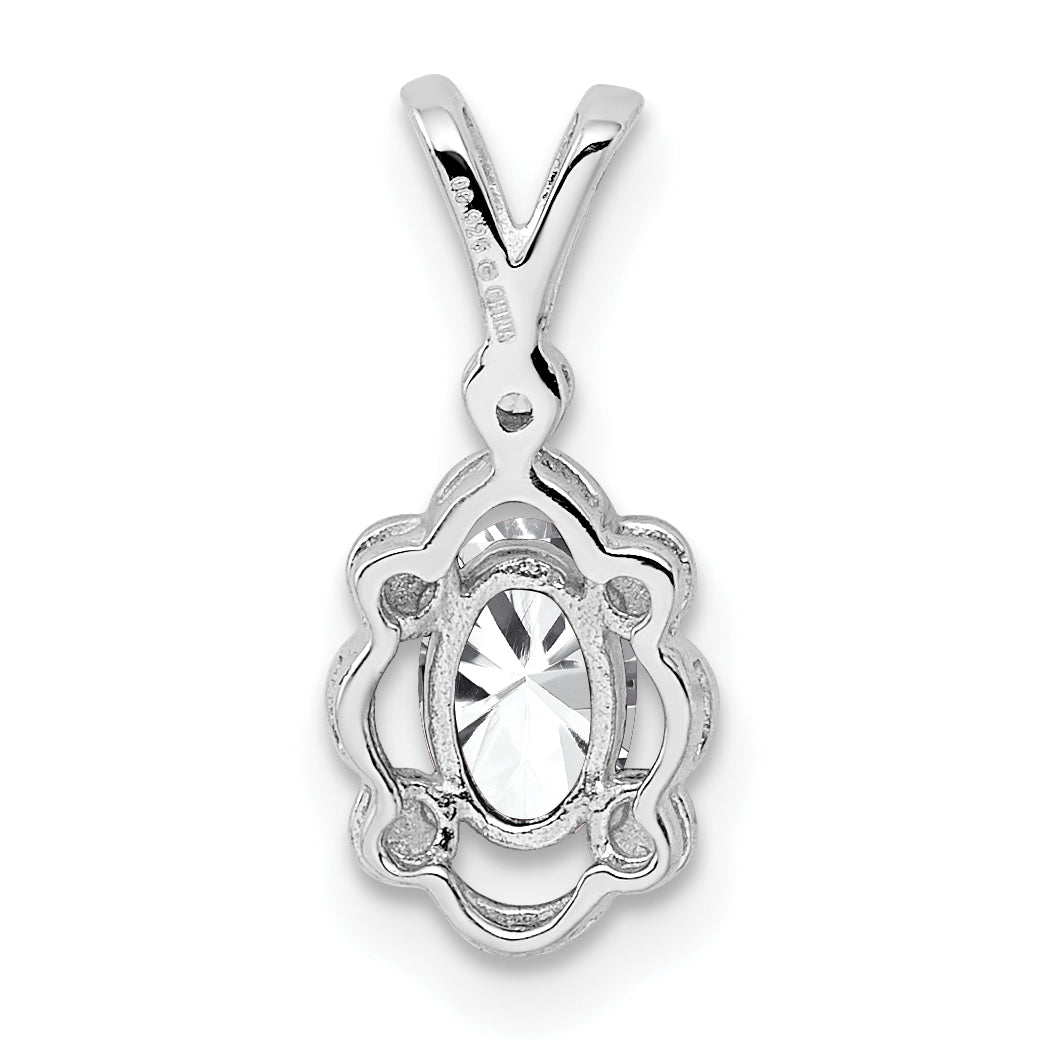 Sterling Silver Rhodium-Plated White Topaz & Diamond Pendant  Elegant April Birthstone Design