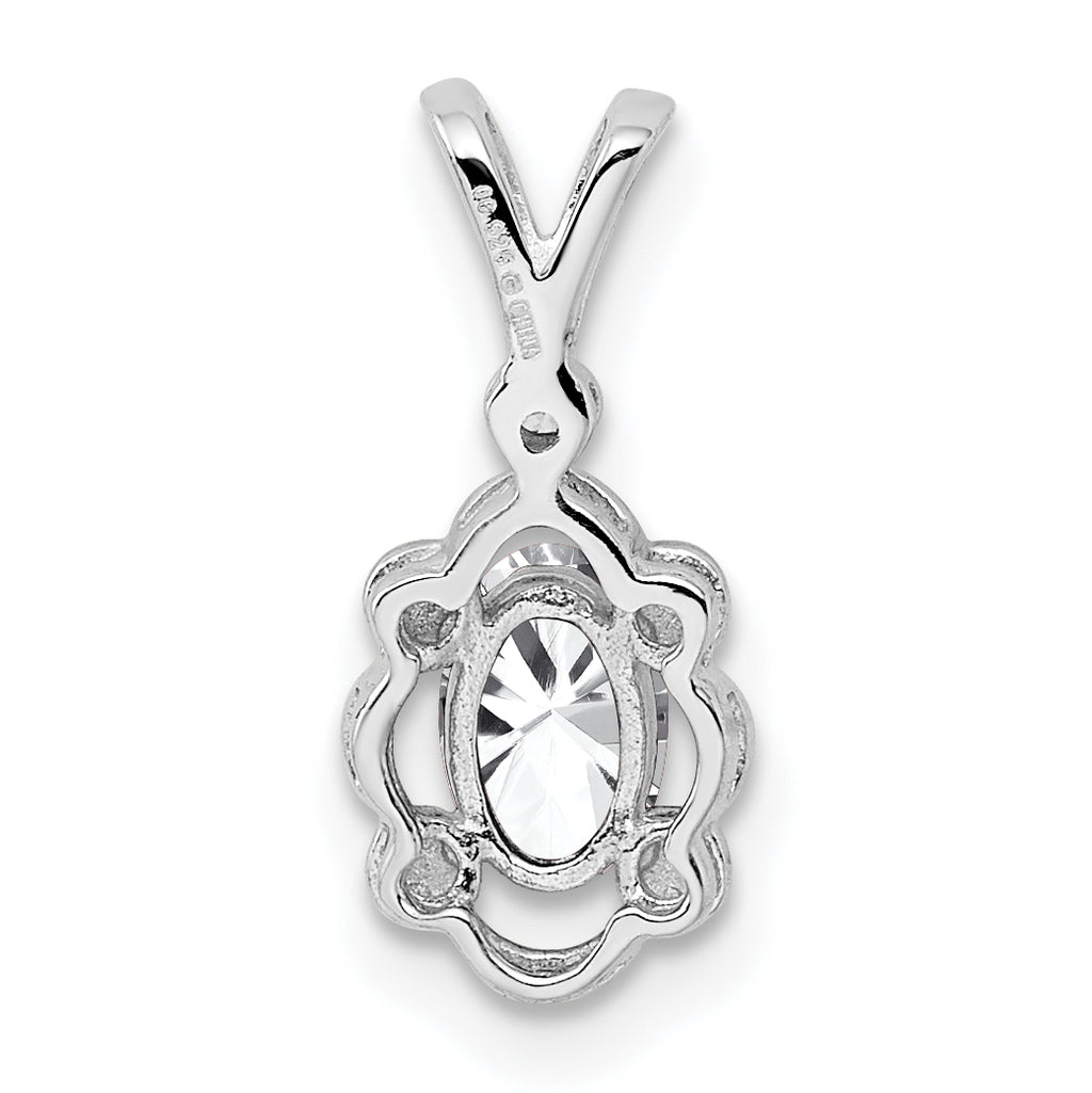 Sterling Silver Rhodium-Plated White Topaz & Diamond Pendant  Elegant April Birthstone Design