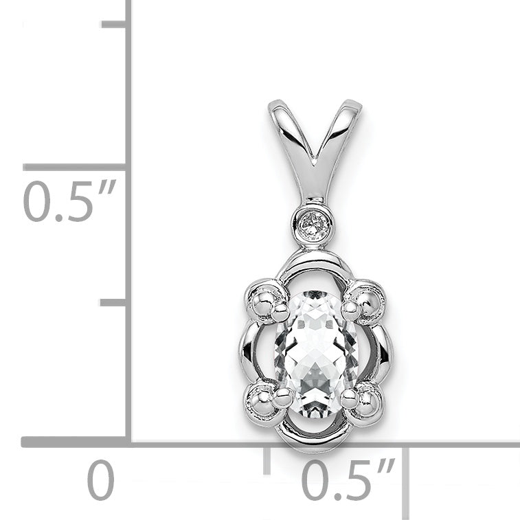 Sterling Silver Rhodium-Plated White Topaz & Diamond Pendant  Elegant April Birthstone Design