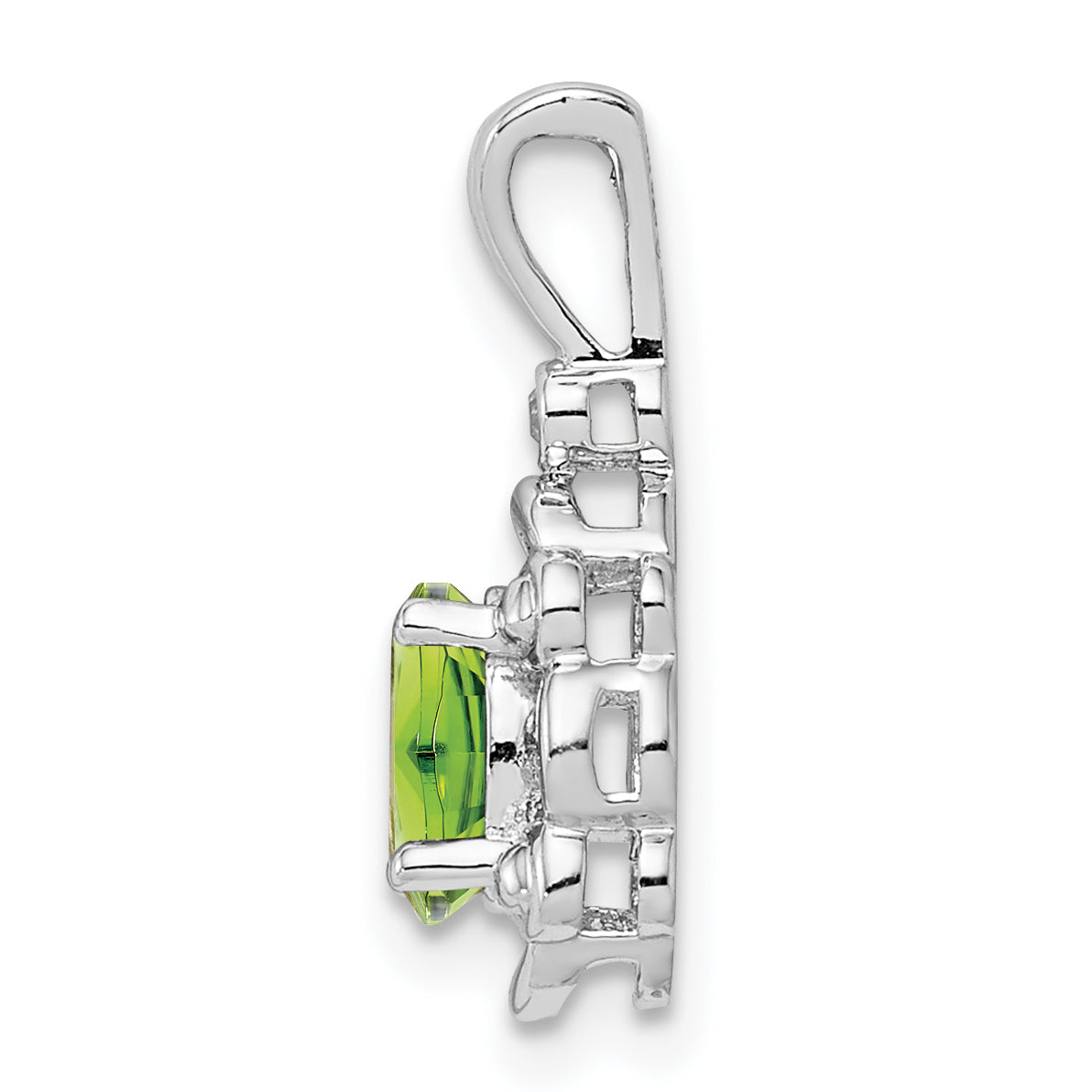 Sterling Silver Rhodium-Plated Peridot & Diamond Pendant  August Birthstone Elegance Secondary image