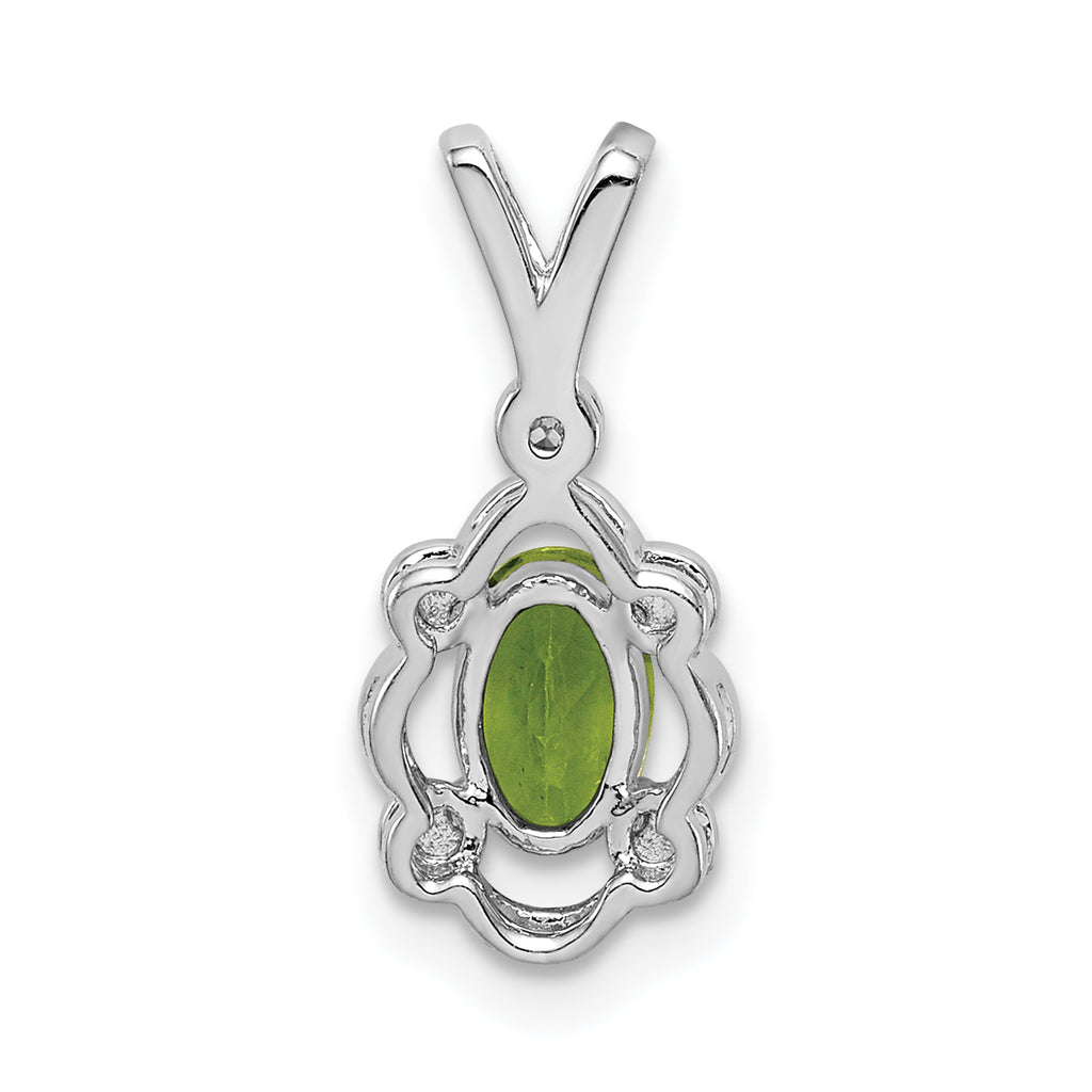 Sterling Silver Rhodium-Plated Peridot & Diamond Pendant  August Birthstone Elegance