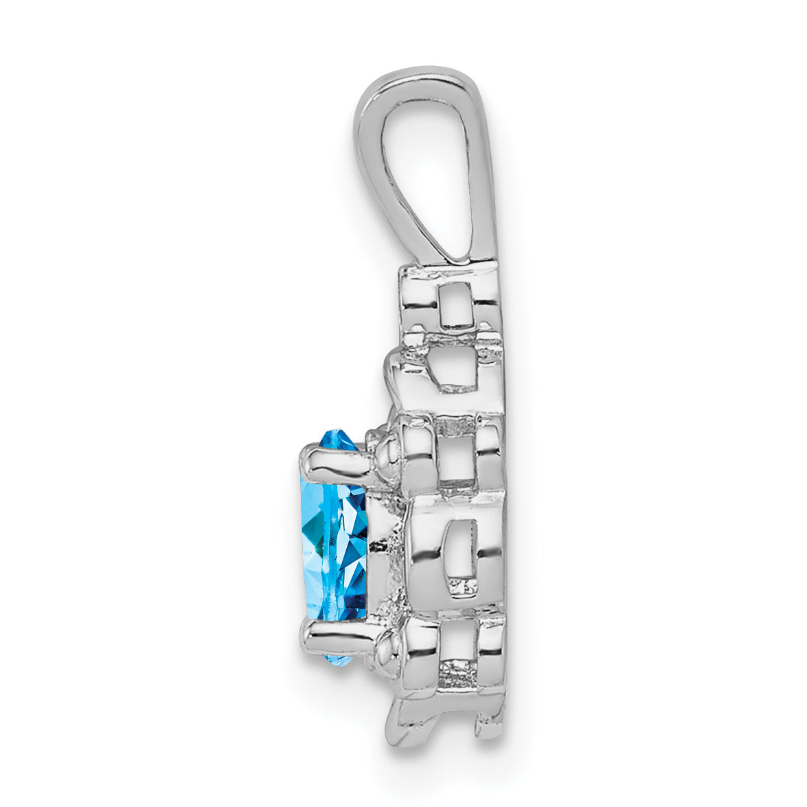 Sterling Silver Rhodium-Plated Swiss Blue Topaz & Diamond Pendant  Elegant Birthstone Design