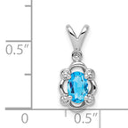 Sterling Silver Rhodium-Plated Swiss Blue Topaz & Diamond Pendant  Elegant Birthstone Design