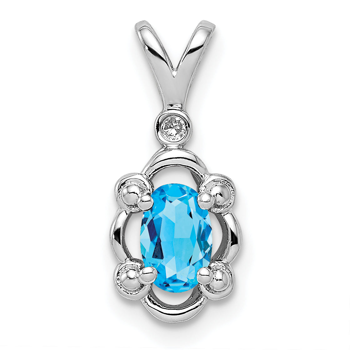 Sterling Silver Rhodium-plated Light Swiss Blue Topaz & Diam. Pendant Main image