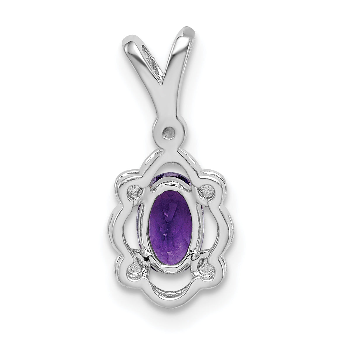 Sterling Silver 925 Rhodium-Plated Amethyst & Diamond Pendant  Polished Oval Design