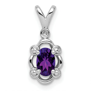 Amethyst & Diamond Pendant in Sterling Silver, 17mm (1/100 ct. tw.) - Sophia Jewelers