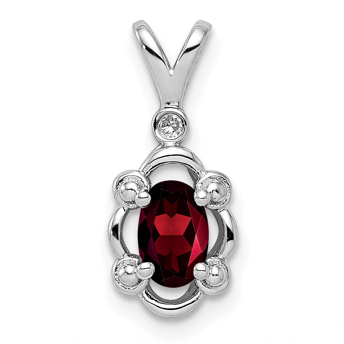 Sterling Silver Rhodium-plated Garnet & Diam. & Diam. Pendant Main image