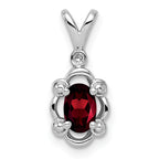 Sterling Silver Rhodium-plated Garnet & Diam. & Diam. Pendant