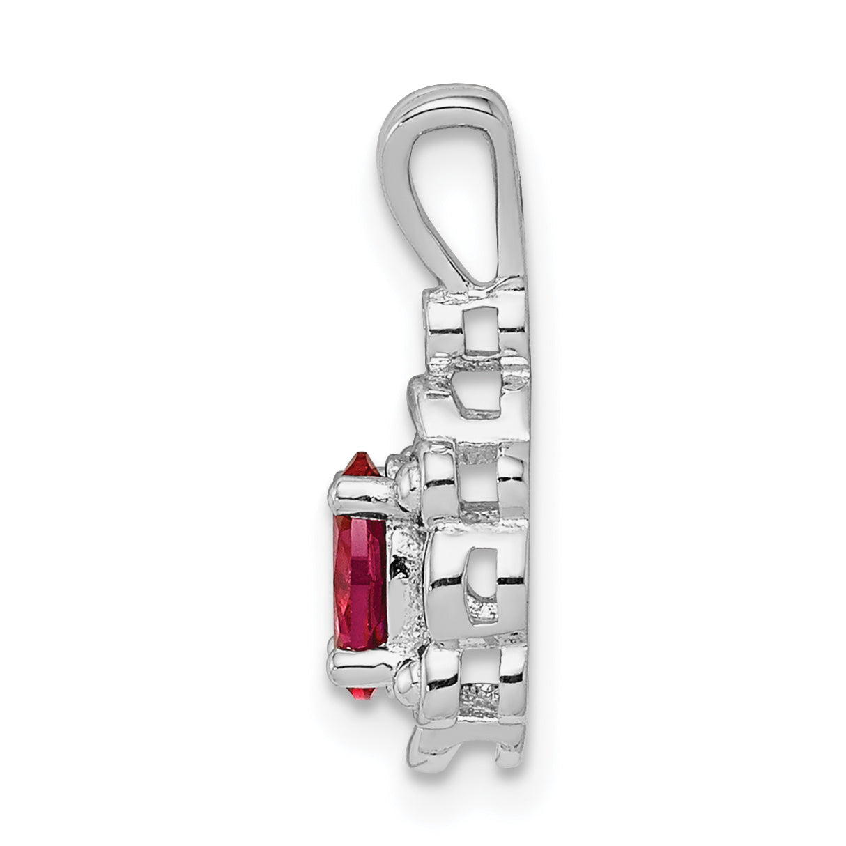 Sterling Silver Rhodium-plated Created Ruby & Diam. Pendant