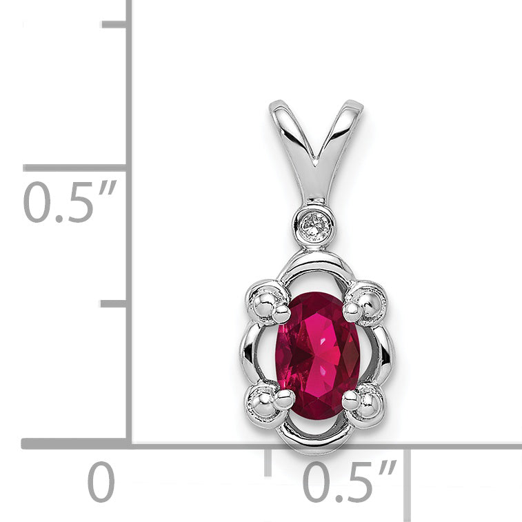 Sterling Silver Rhodium-plated Created Ruby & Diam. Pendant