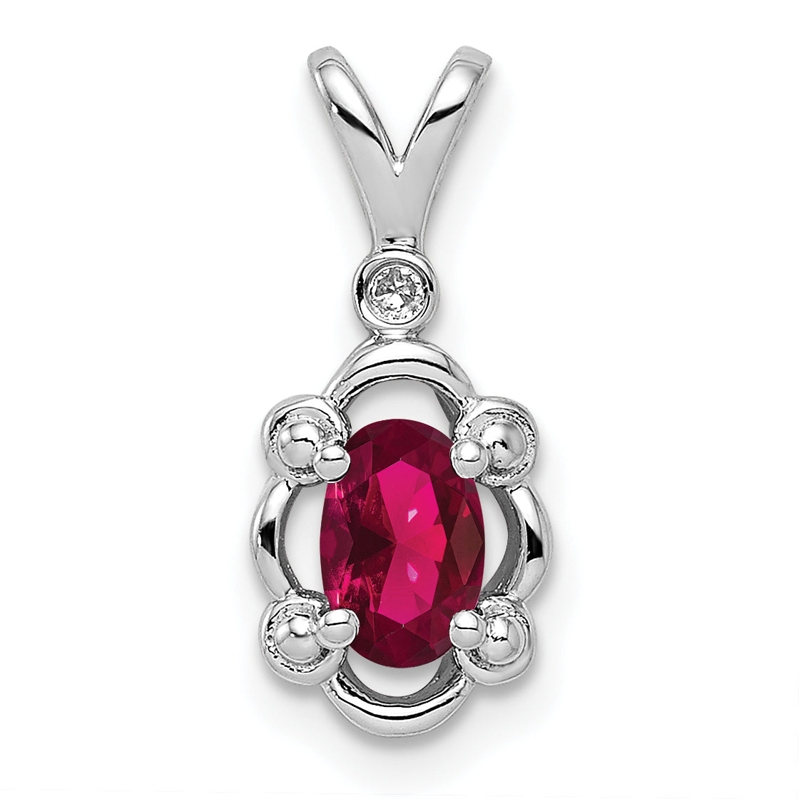 Sterling Silver Rhodium-plated Created Ruby & Diam. Pendant Main image