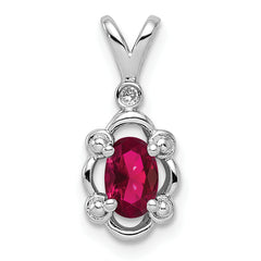 Sterling Silver Rhodium-plated Created Ruby & Diam. Pendant